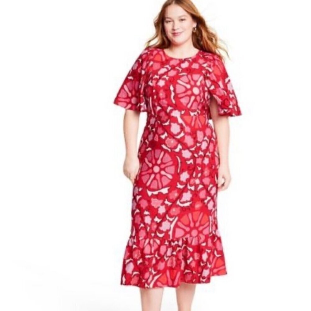 Rhode X Target Large Zinnia Floral Print Bell Sleeve Midi Dress Size 14 NWT